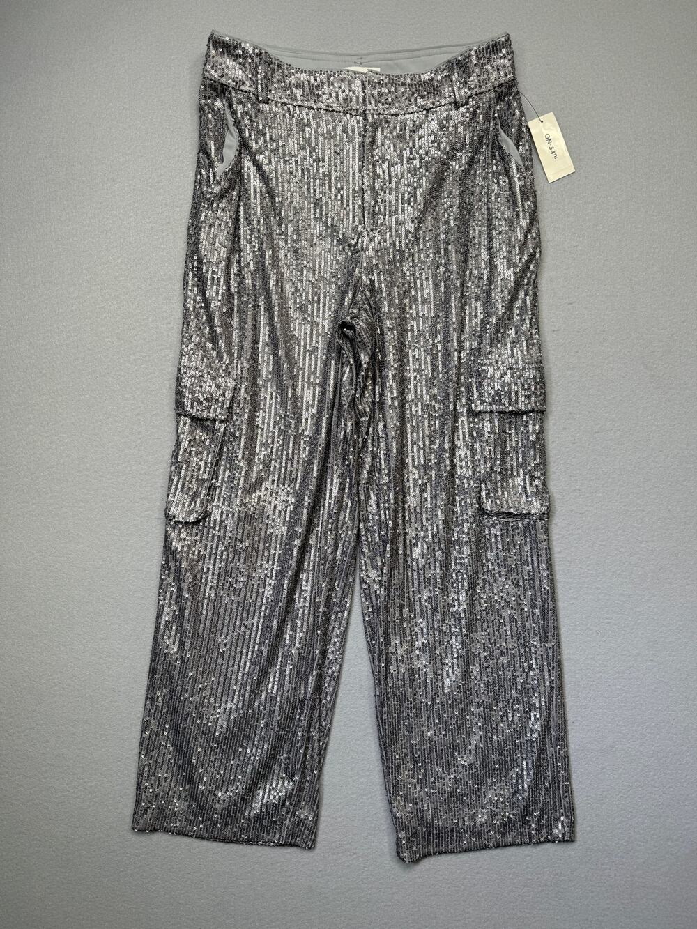 On 34th Women's High Rise Sequin Cargo Pants, Shark Fin silver, 10 $90